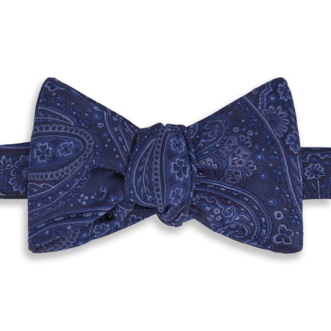 Blue Large Paisley Woven Silk Bow Tie