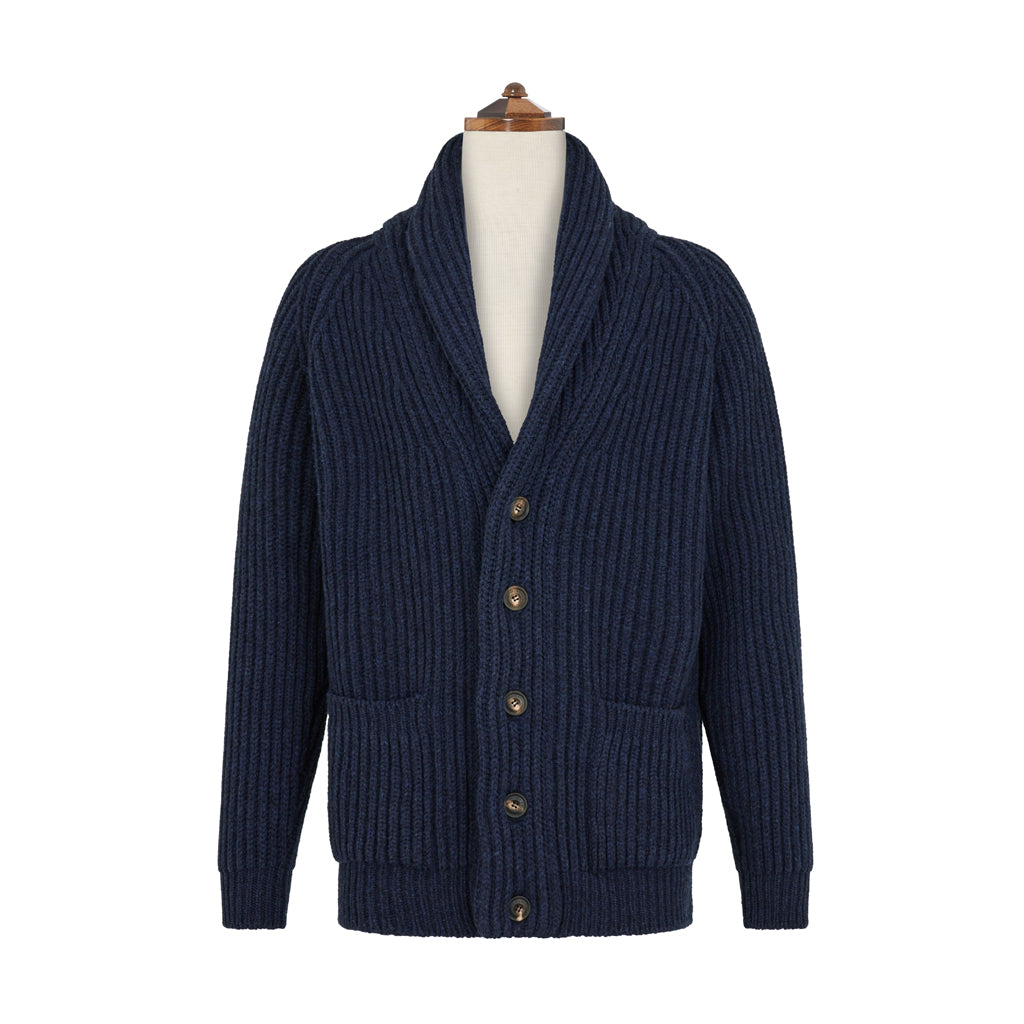 Ede & Ravenscroft | Kelso Navy Ribbed Shawn Cardigan | Navy