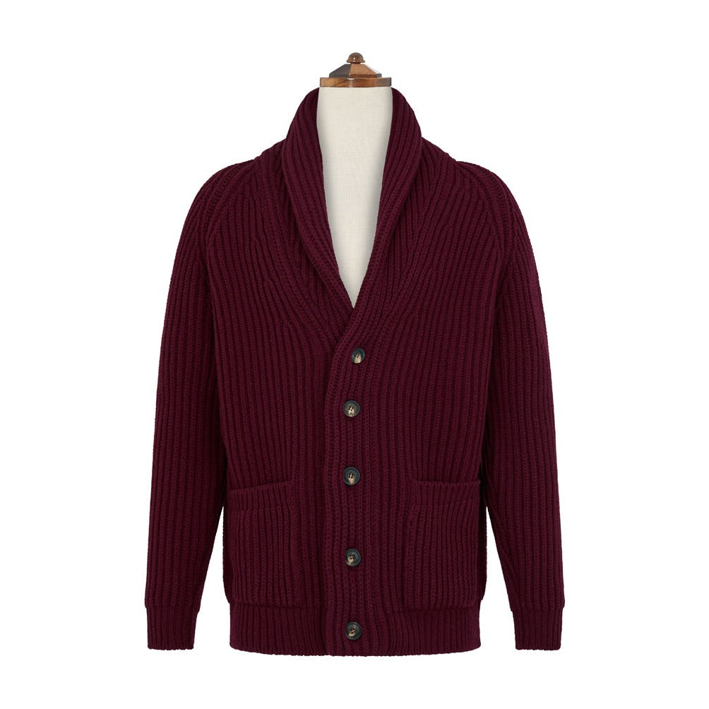 Ede & Ravenscroft | Kelso Ribbed Shawn Cardigan | Purple