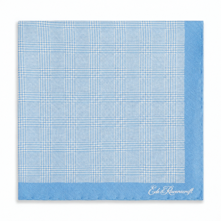 Blue Prince of Wales Geometric Double Faced Silk Pocket Square