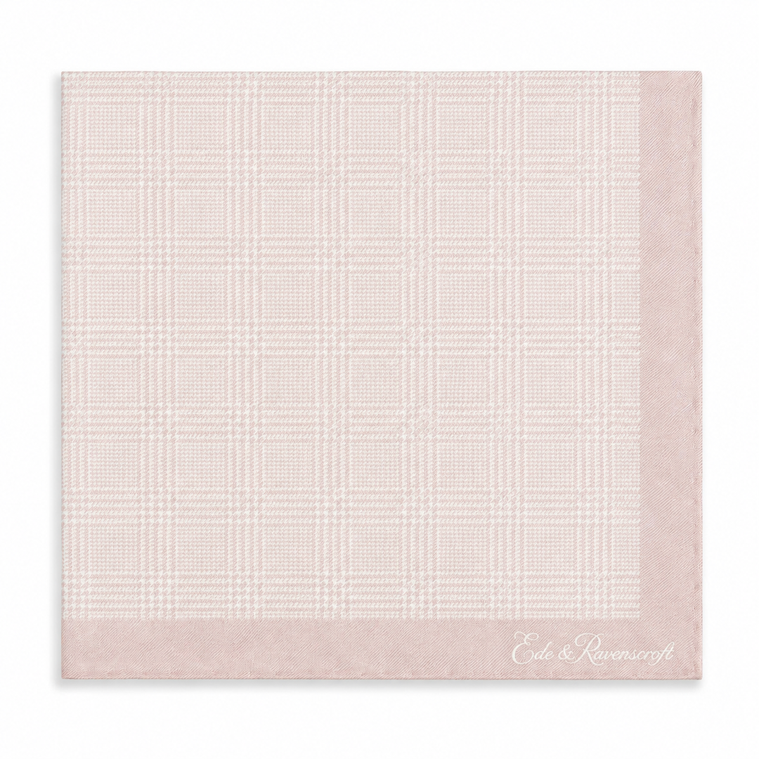 Pink Prince of Wales Geometric Double Faced Silk Pocket Square