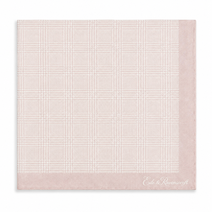 Pink Prince of Wales Geometric Double Faced Silk Pocket Square