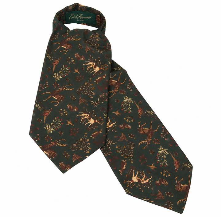 Green Woodland Printed Silk Cravat