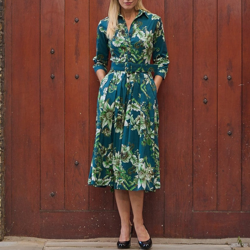 Audrey 4 Flower Luxemburg Dress Teal