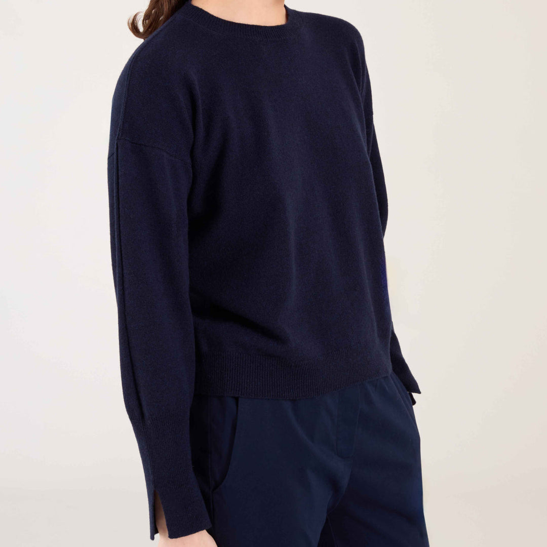 Navy Crew Neck Knitted Wool Cashmere Jumper