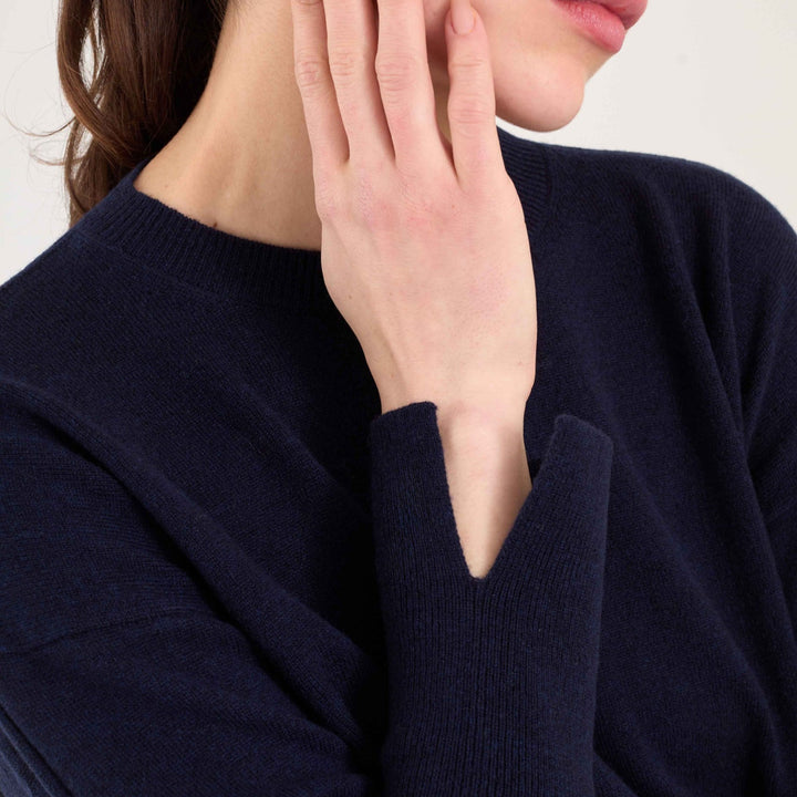 Navy Crew Neck Knitted Wool Cashmere Jumper