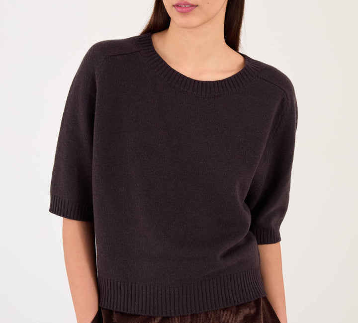 Brown 3/4 Sleeve Knitted Wool Cashmere Jumper