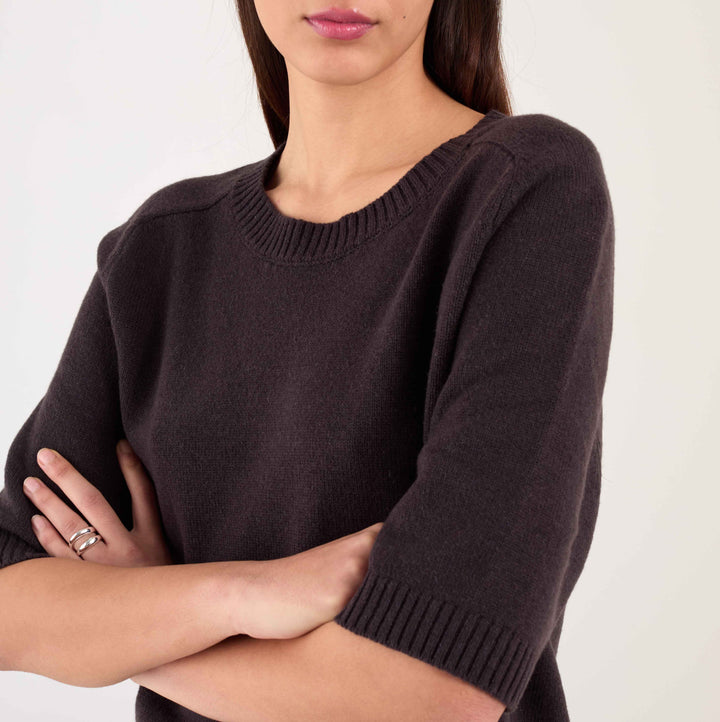 Brown 3/4 Sleeve Knitted Wool Cashmere Jumper