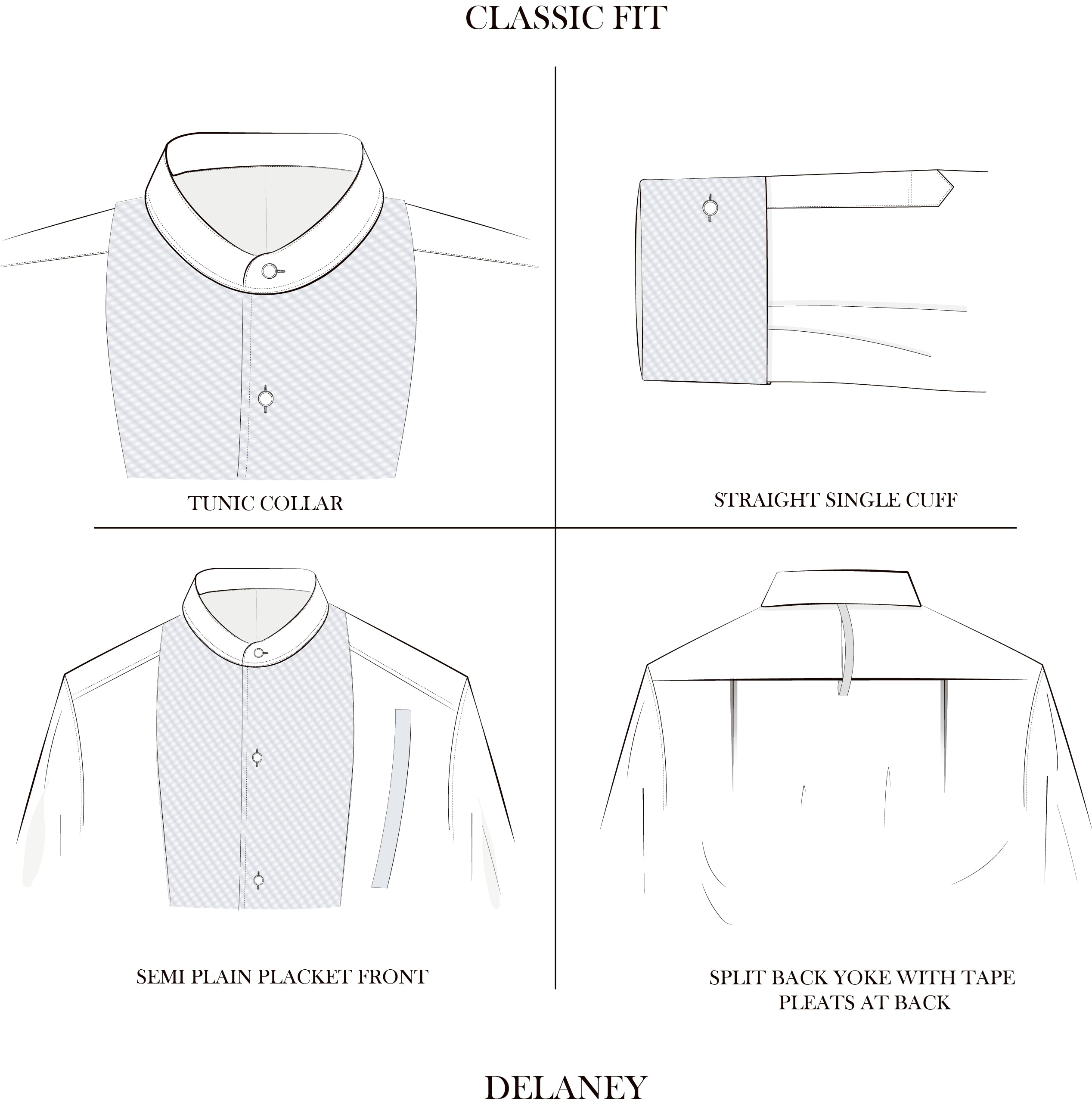 Ede & Ravenscroft | Delaney Stiff Bib Tunic Collar Shirt | White