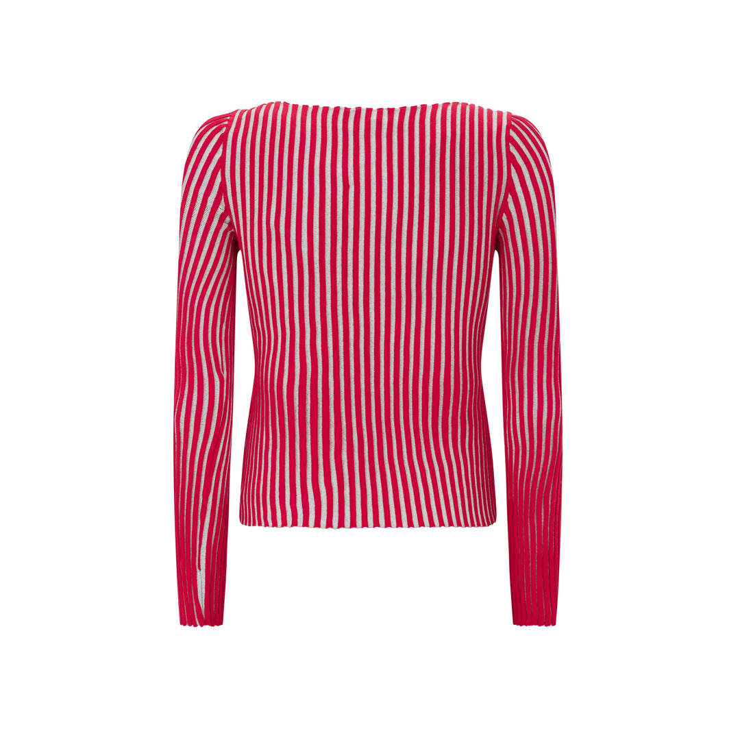 Pink White Ribbed Graphic Sweater