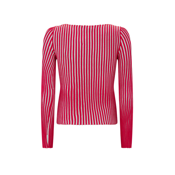 Pink White Ribbed Graphic Sweater