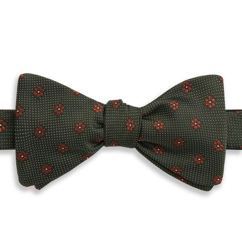 Green and Orange Micro Spots Flowers Silk Bow Tie