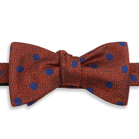 Orange and Navy Polka Dot Textured Silk Bow Tie