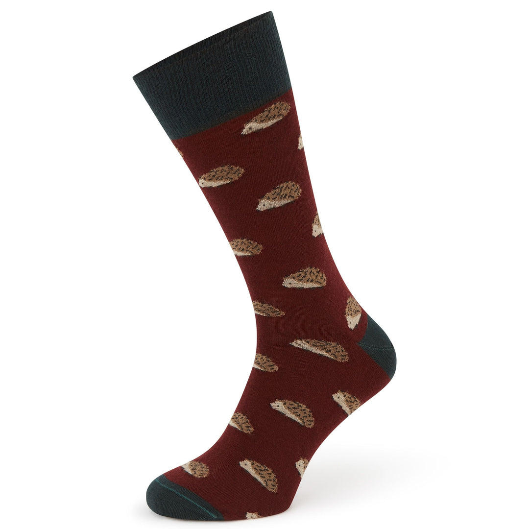 Sutton Burgundy and Green Hedgehog Wool Socks