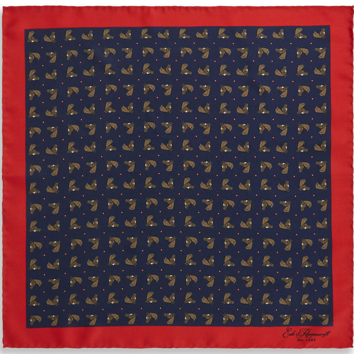 Navy and Red Horse Silk Pocket Square