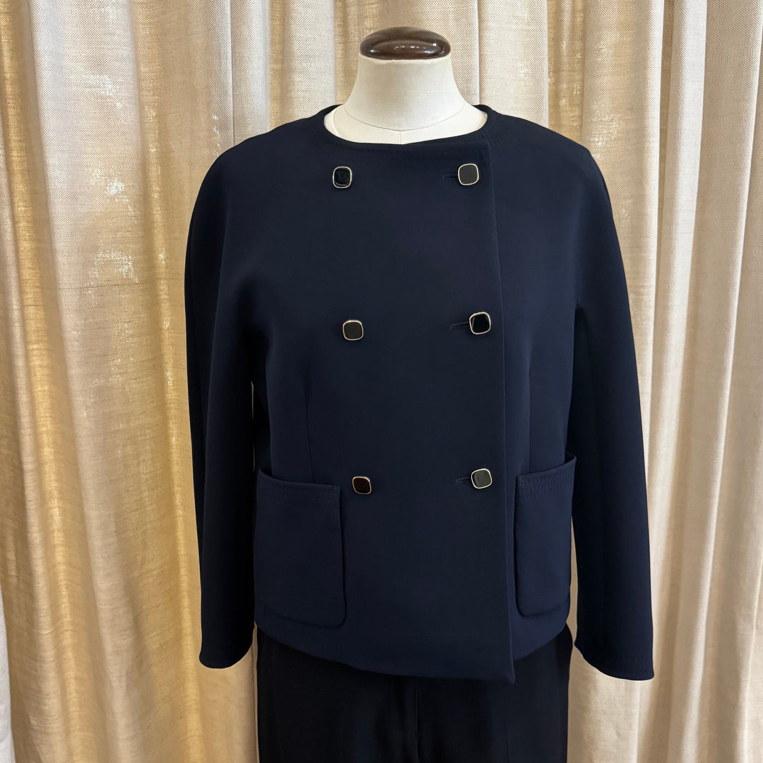 Ombrosa Navy Tailored Cady Double Breasted Jacket