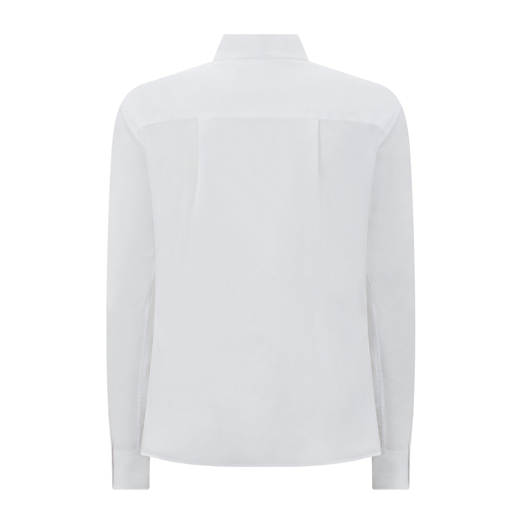 Grace White Herringbone Mandarin Collar Shirt