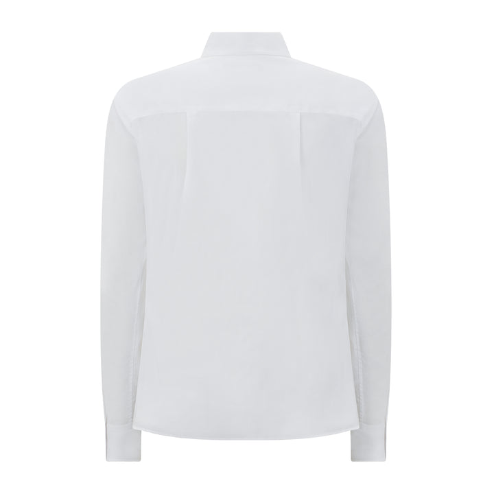 Grace White Herringbone Mandarin Collar Shirt