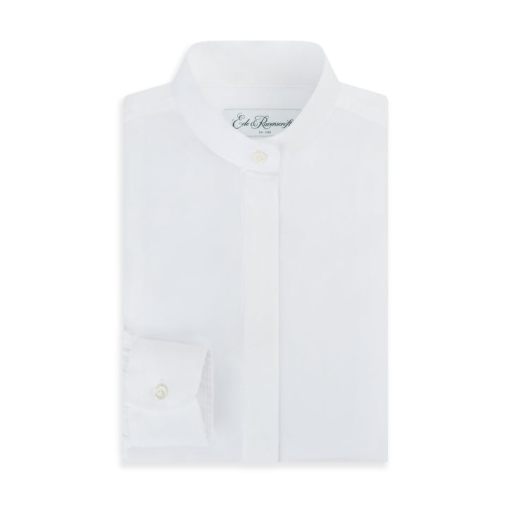 Grace White Herringbone Mandarin Collar Shirt