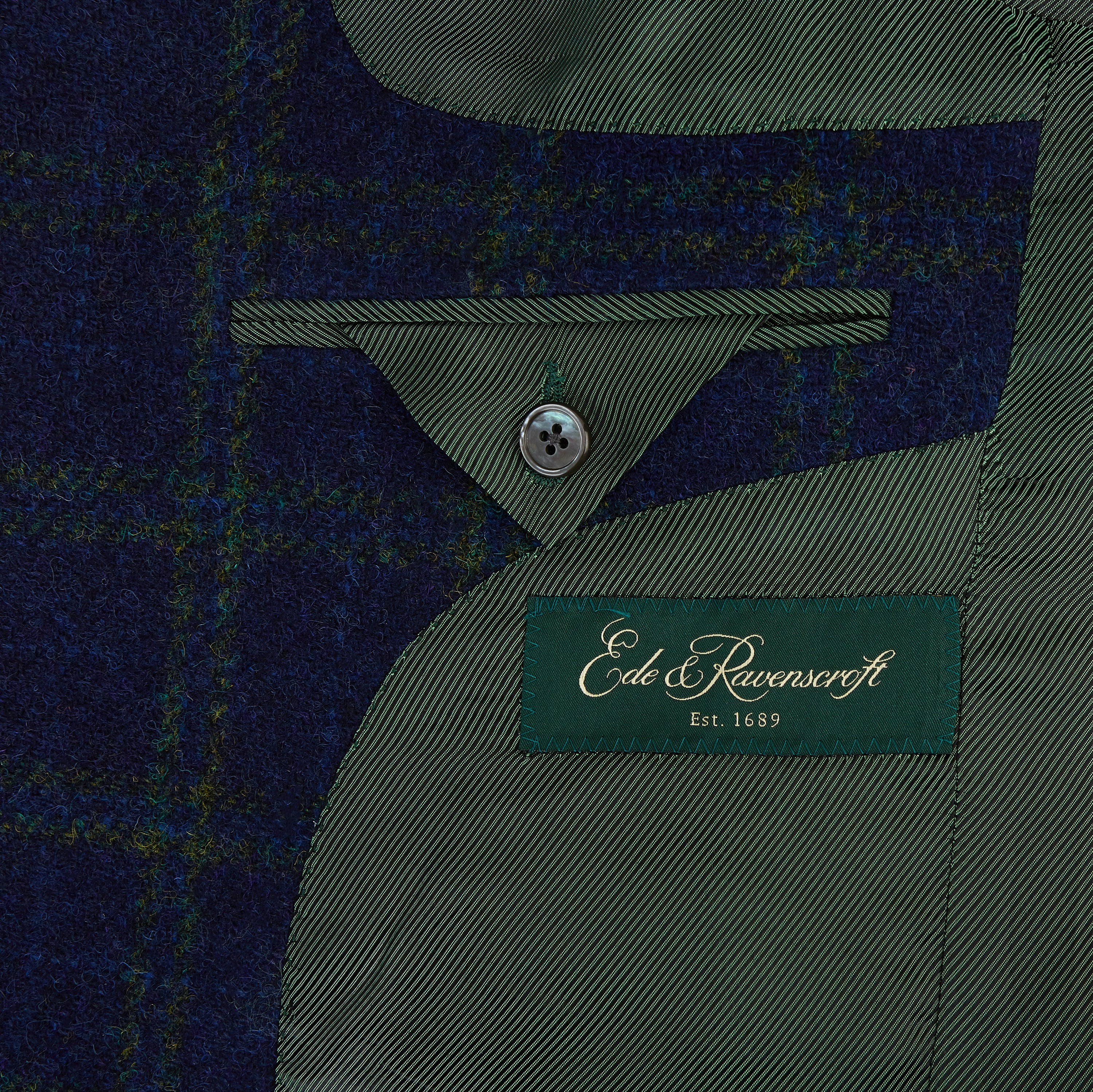 Ede & Ravenscroft | William Check Harris Tweed Jacket | Navy Green