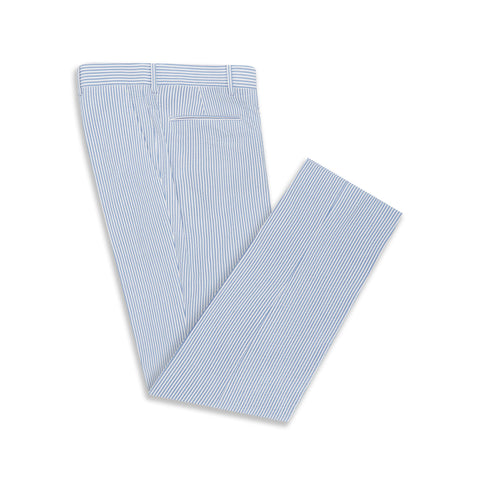 Barney White Blue Seersucker Cotton Trousers