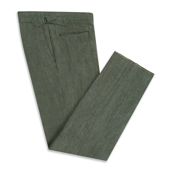 Barney Green Herringbone Linen Trouser