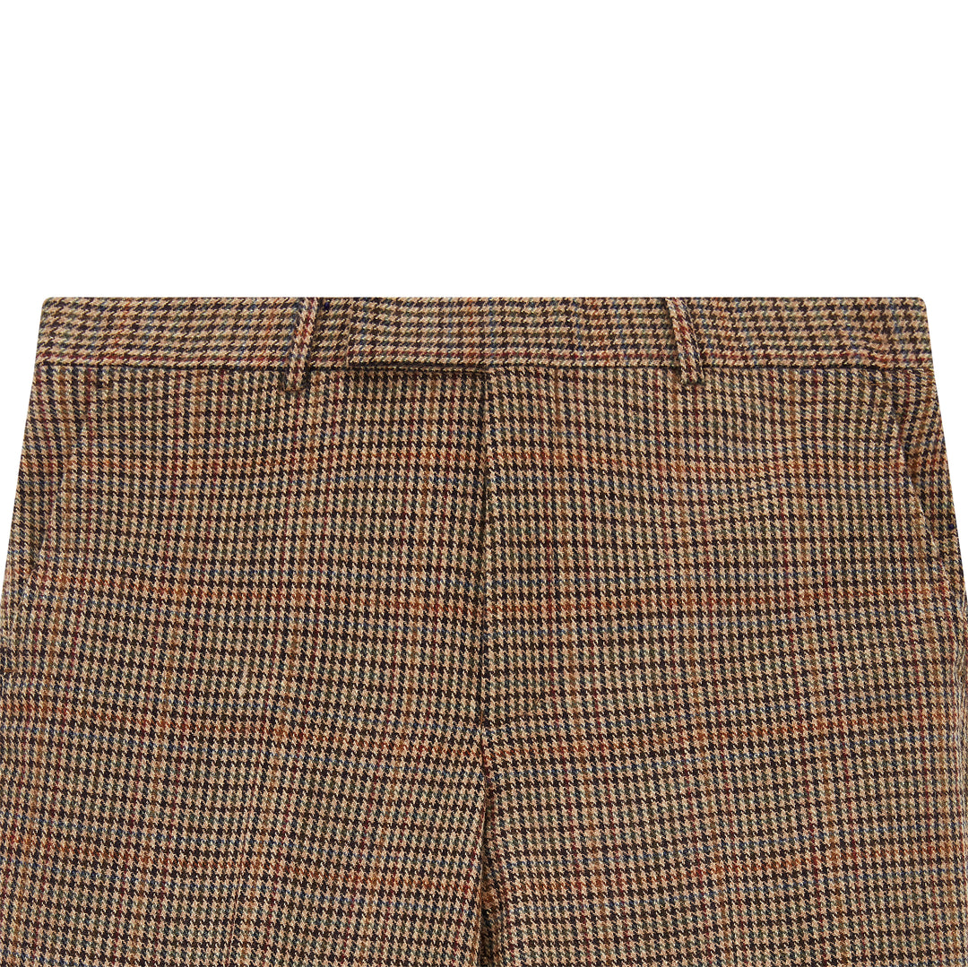 Barney Brown Beige Houndstooth Check Tweed Trouser