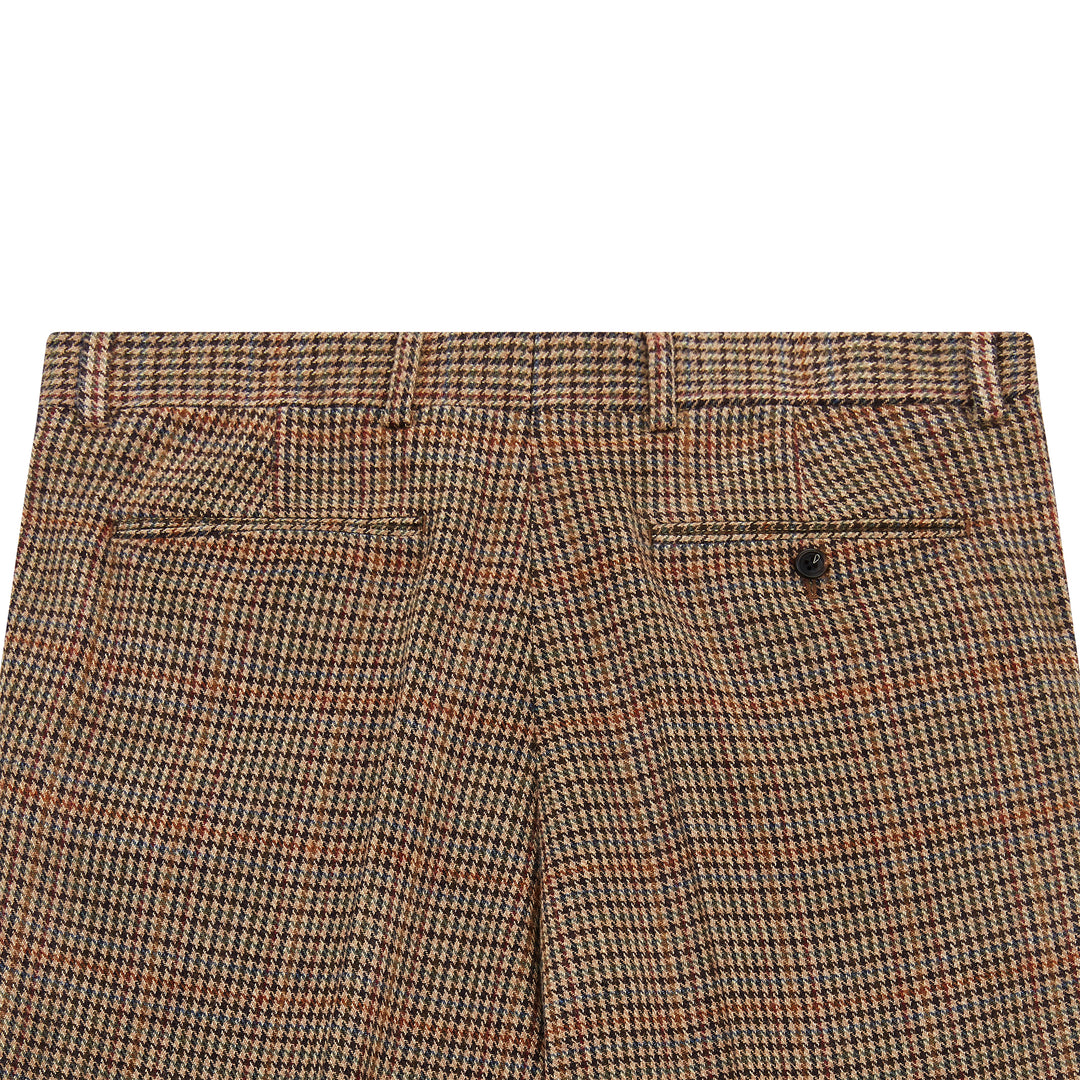 Barney Brown Beige Houndstooth Check Tweed Trouser