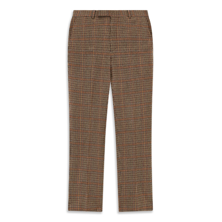 Barney Brown Beige Houndstooth Check Tweed Trouser