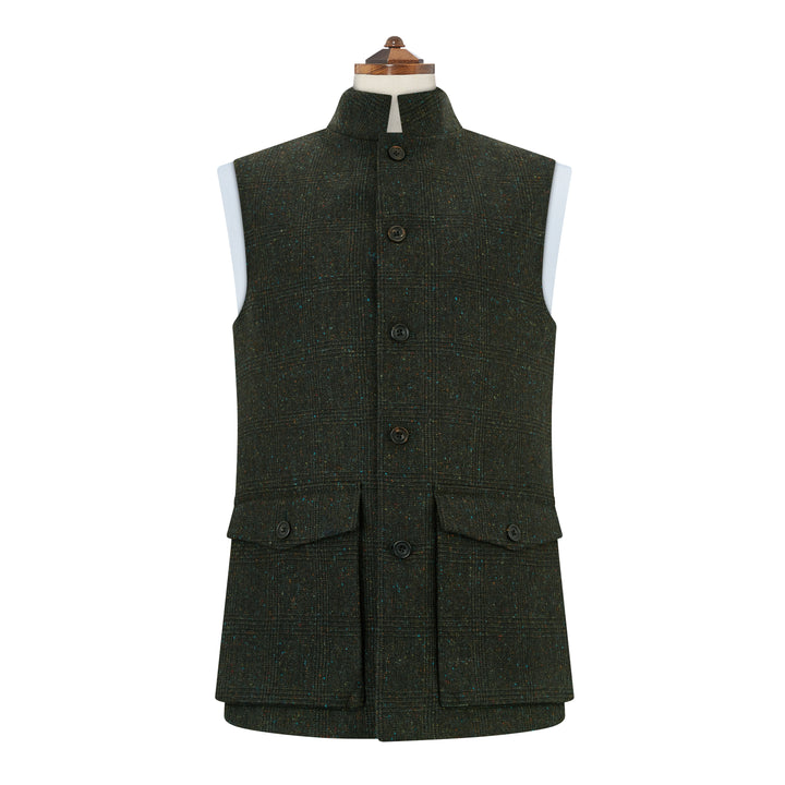 Arthur Dark Green Donegal Check Tweed Gilet