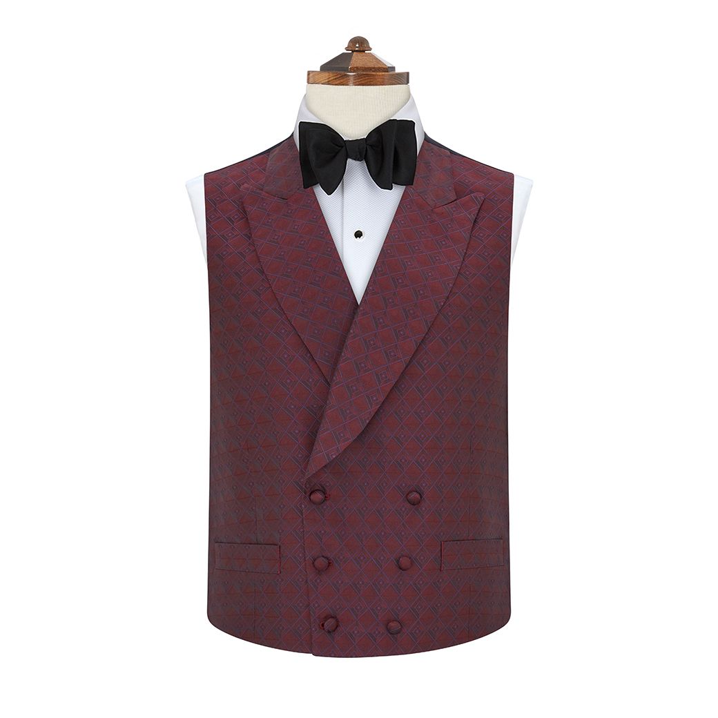 Hayward Burgundy Silk Jacquard Waistcoat