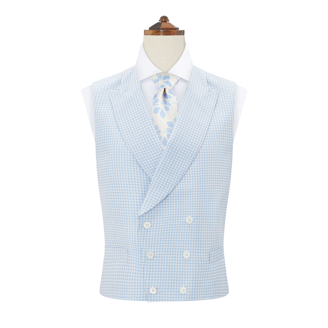Ede Ravenscroft Hayward Houndstooth Silk Waistcoat Blue White