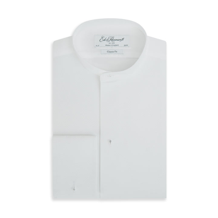 Delaney White Stiff Bib Tunic Collar Shirt