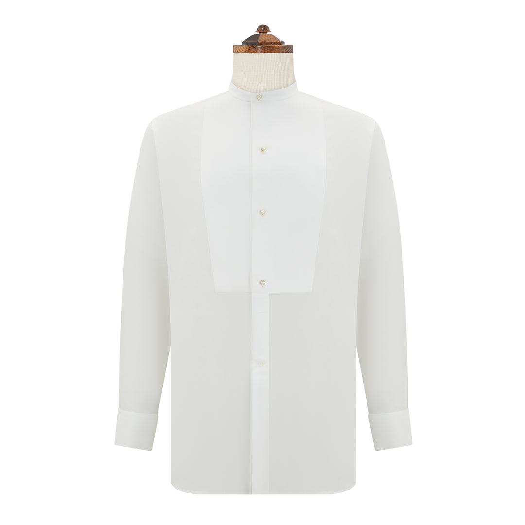 Delaney White Stiff Bib Tunic Collar Shirt