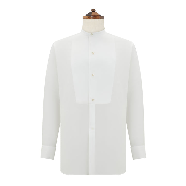 Delaney White Stiff Bib Tunic Collar Shirt