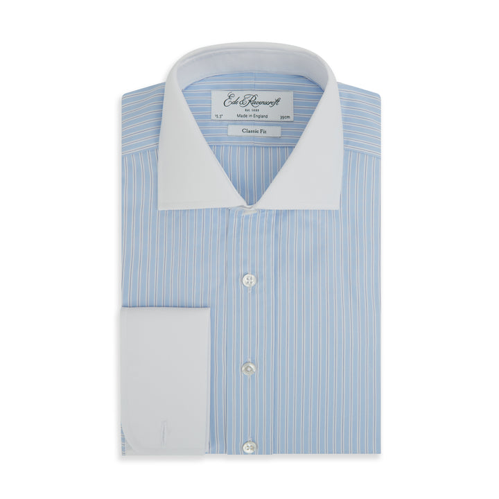 Ashburn Blue White Stipe Poplin Cotton Shirt