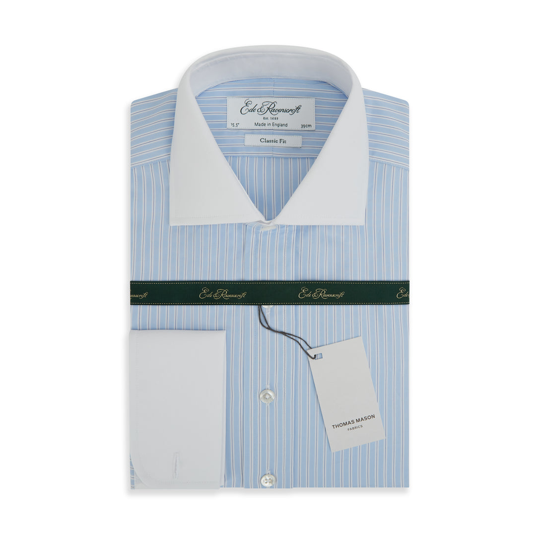 Ashburn Blue White Stipe Poplin Cotton Shirt