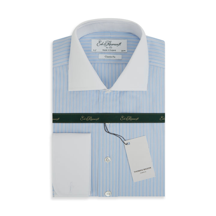 Ashburn Blue White Stipe Poplin Cotton Shirt