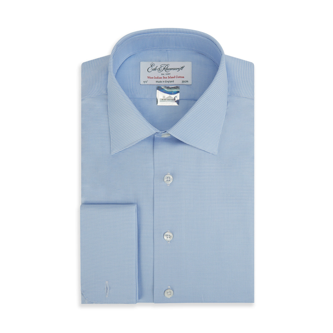 Ede & Ravenscroft | Sylvan Sea Island Micro Check Shirt | Blue and White Ede & Ravenscroft | Sylvan Sea Island Micro Check Shirt | Blue and White