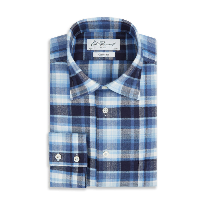 Aragon Blue White Herringbone Check Shirt