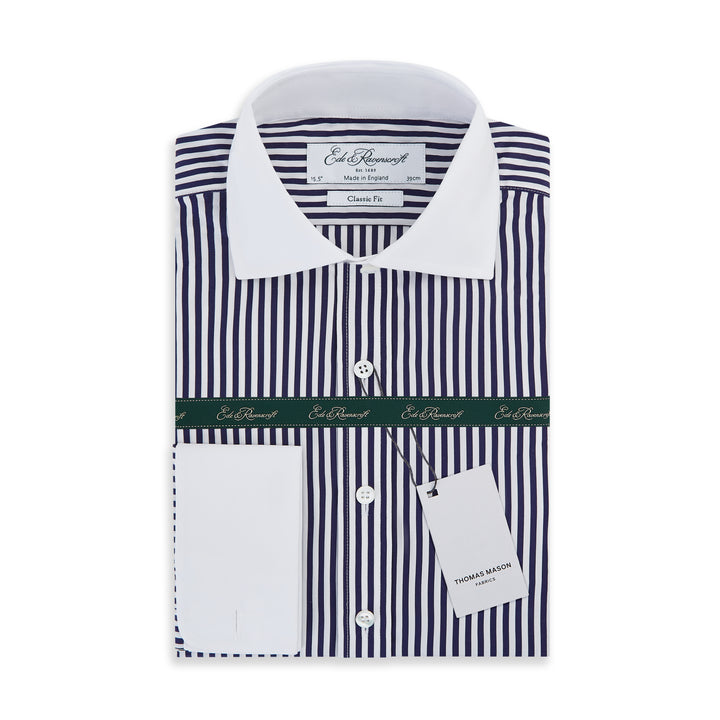Ashburn Navy White Stripe Cotton Shirt