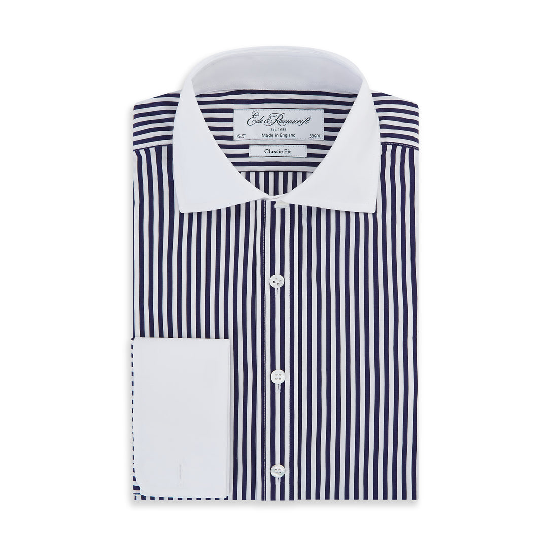 Ashburn Navy White Stripe Cotton Shirt