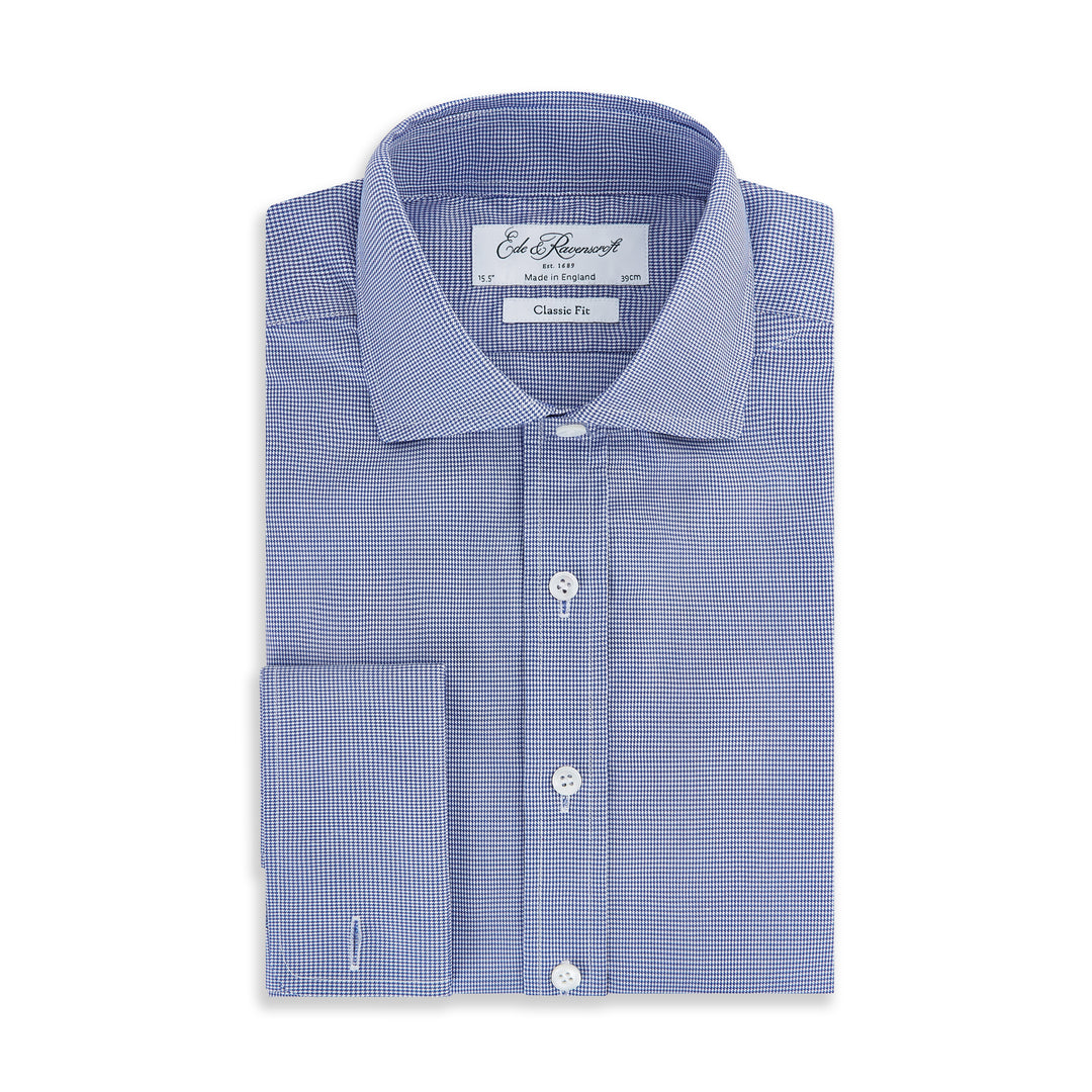 Ambrose Blue White Houndstooth Cotton Shirt