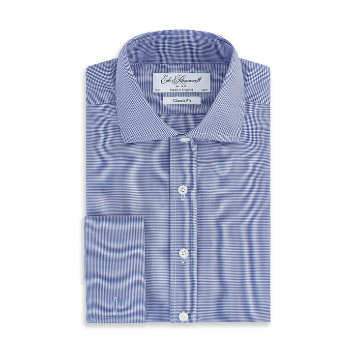Ambrose Blue White Houndstooth Cotton Shirt