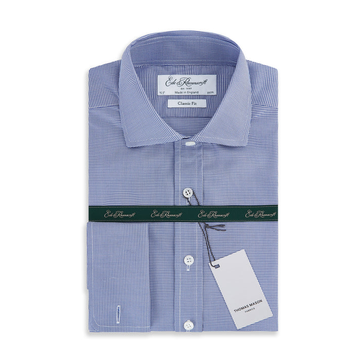 Ambrose Blue White Houndstooth Cotton Shirt