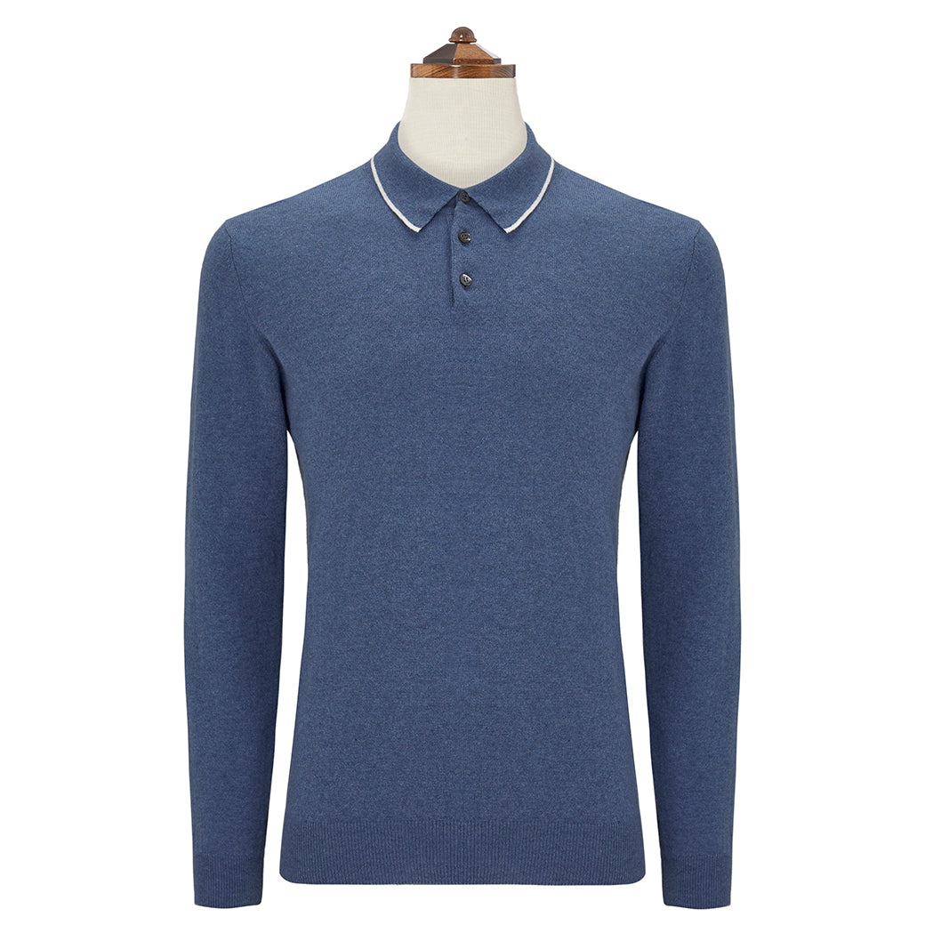 Kirkwell Blue White Long Sleeved Knitted Shirt
