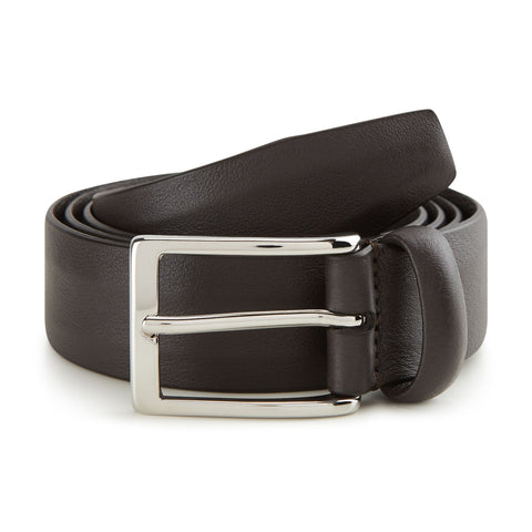 Brown Nappa Leather Belt With Silver Buckle