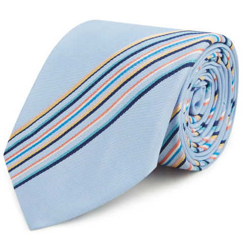 Blue Multi Stripe Woven Cotton and Silk Tie
