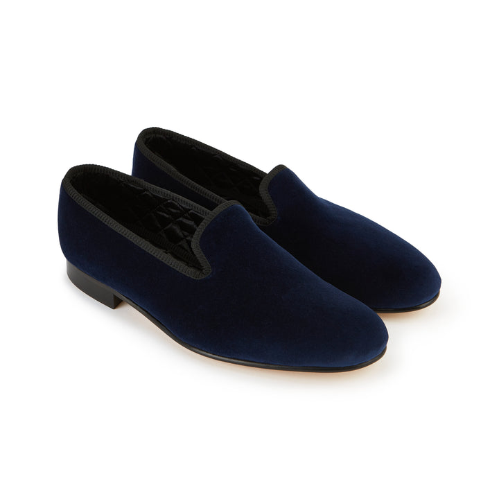 KNIGHTSBRIDGE NAVY VELVET SLIPPER