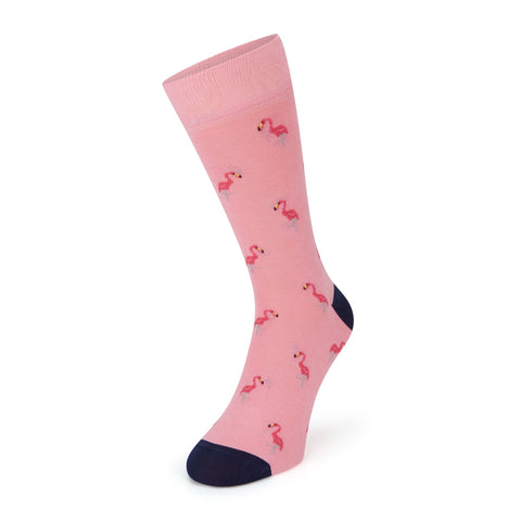 Sutton Navy and Pink Flamingo Calf Length Sock